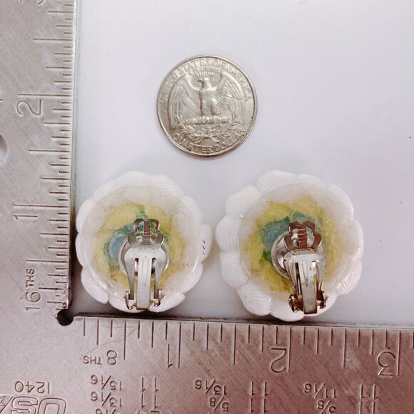 VTG Japan Thermoset Floral Clip On Earrings Mid Century 1950s 1960s Playful - Picture 10 of 11